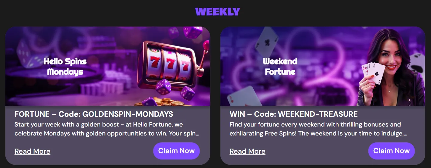 Current promotions and loyalty rewards for players